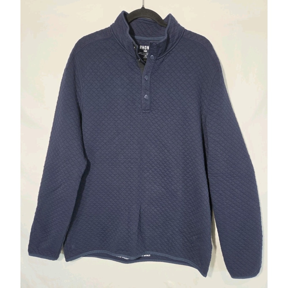 Rhone Gramercy Quilted Pullover Navy Long Sleeve Performance Button Snap Large